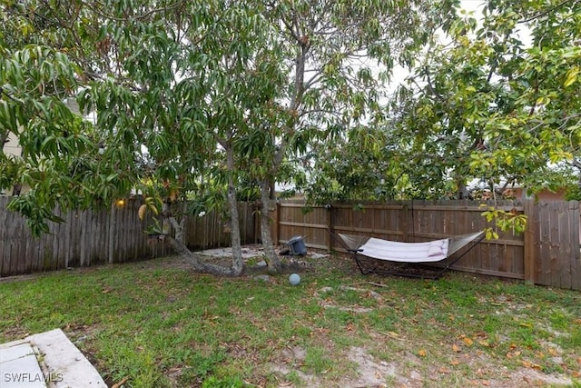 view of yard with a fenced backyard