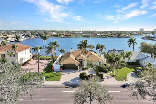 aerial view with a water view