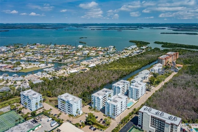 drone / aerial view featuring a water view