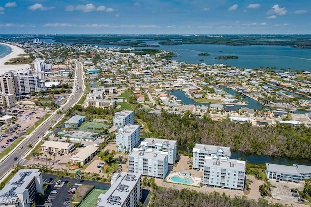 drone / aerial view with a water view and a city view