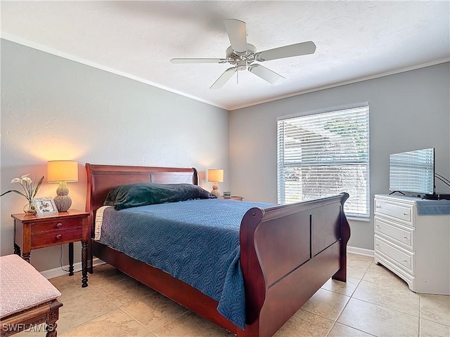 4364 Beechwood Lake Dr, Naples, FL 34112 - bedroom featuring baseboards, ornamental molding, a ceiling fan, and light tile patterned flooring