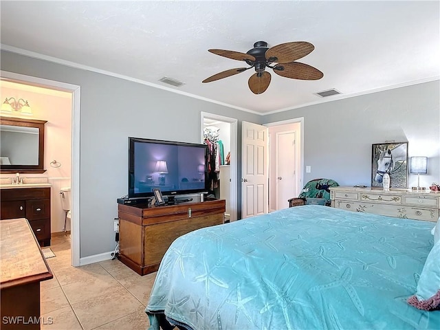 4364 Beechwood Lake Dr, Naples, FL 34112 - bedroom with a sink, visible vents, crown molding, and light tile patterned flooring