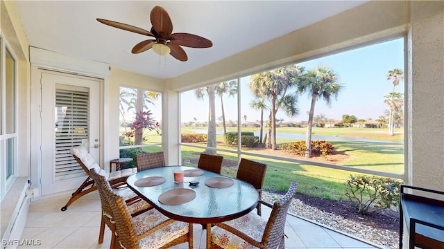 sunroom / solarium with ceiling fan