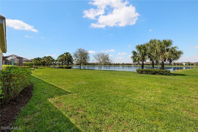 view of yard with a water view