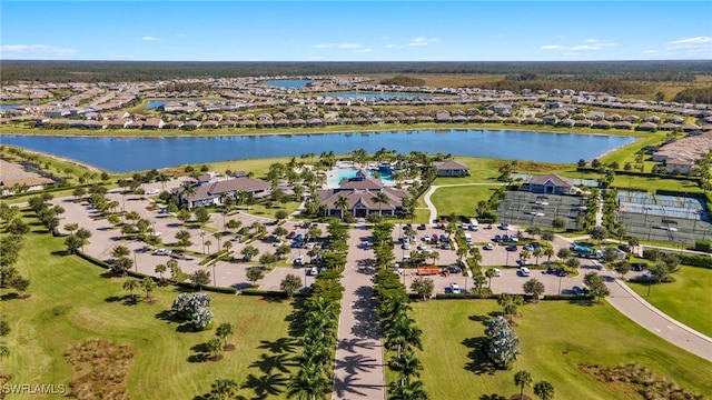 aerial view featuring a water view