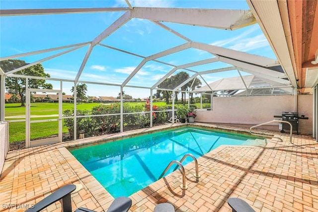 11596 Quail Village Way, Naples, FL 34119 - swimming pool featuring a patio, grilling area, and view of golf course