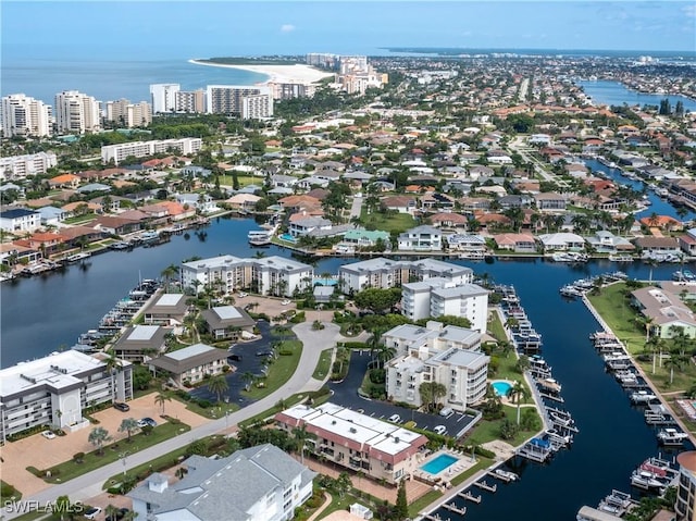 aerial view with a water view