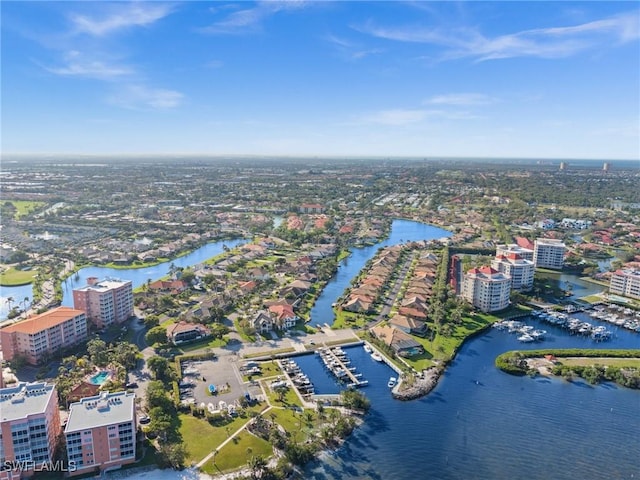 drone / aerial view with a water view and a city view