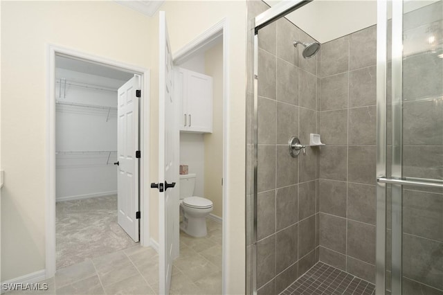 bathroom with toilet and a stall shower