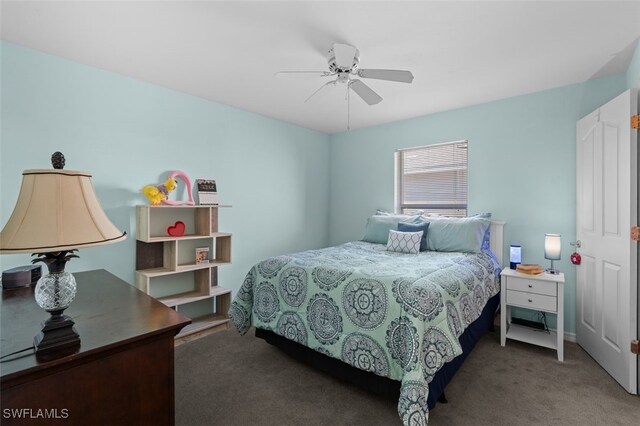 bedroom with carpet flooring and a ceiling fan