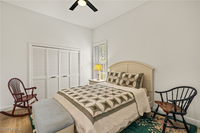 11211 Mahogany Run, Fort Myers, FL 33913 - bedroom featuring wood finished floors, a closet, and ceiling fan