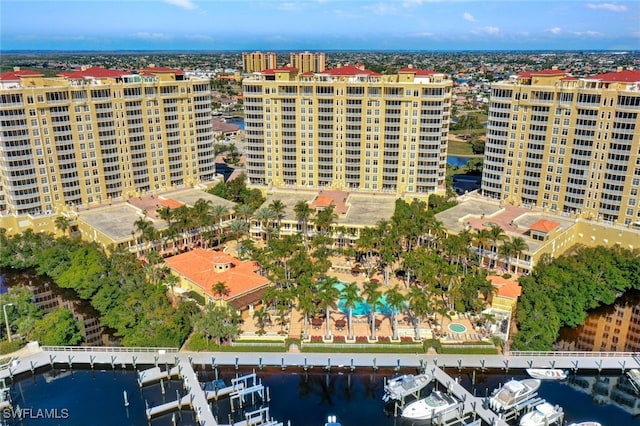 bird's eye view with a water view and a city view