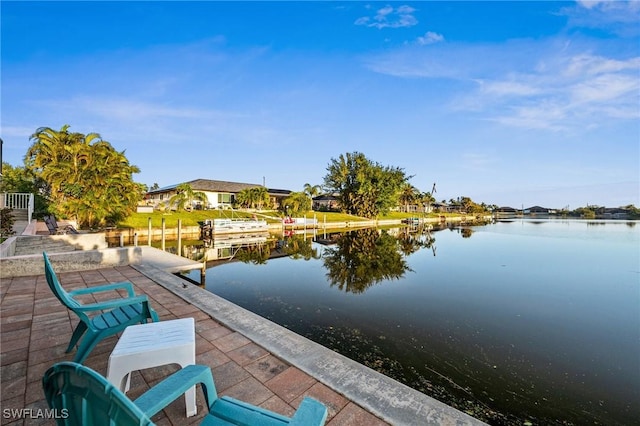 dock area with a water view