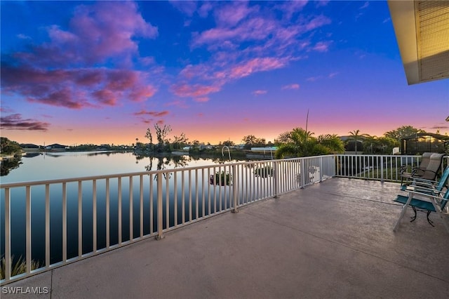 view of patio / terrace with a water view