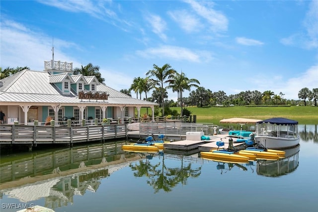 dock area with a water view