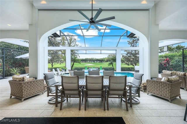 view of patio / terrace featuring a lanai and an outdoor hangout area