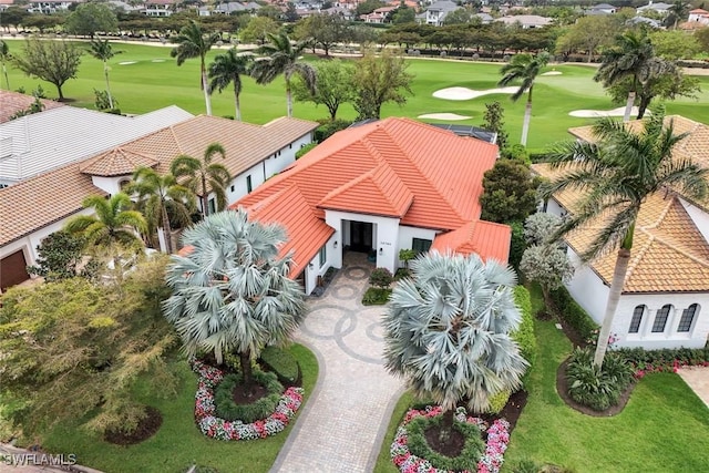 aerial view featuring view of golf course