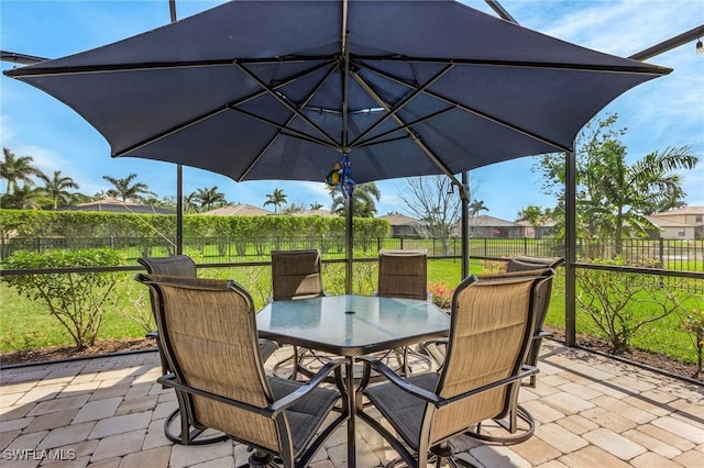 view of patio / terrace with a fenced backyard and outdoor dining space