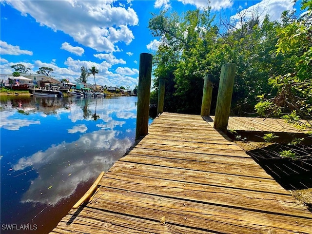 view of dock with a water view