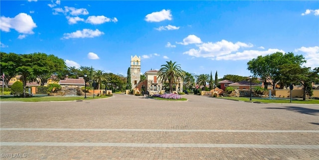 view of street with curbs