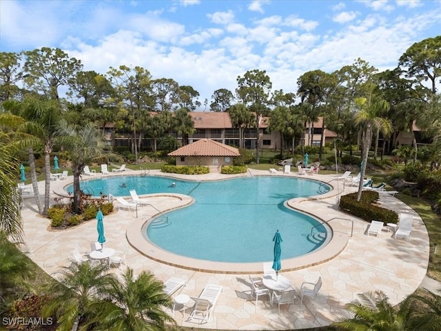 community pool featuring a patio area and fence