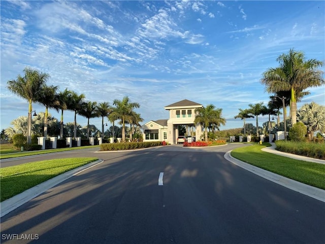 view of road featuring sidewalks and curbs