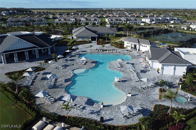 aerial view with a residential view