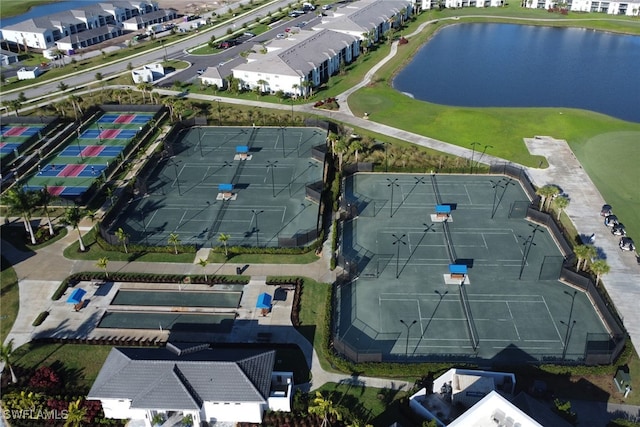 bird's eye view with a residential view and a water view