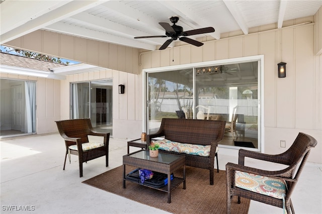 view of patio featuring ceiling fan