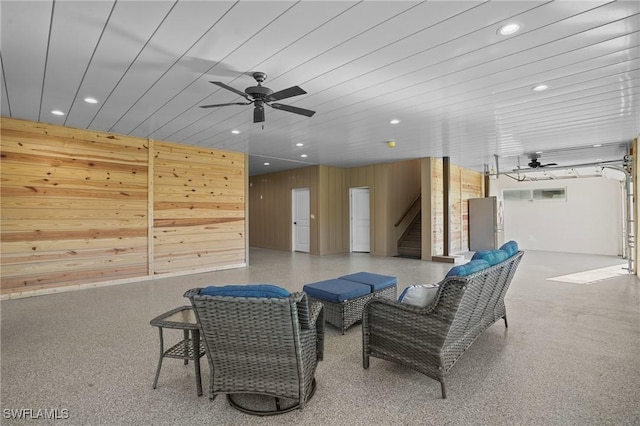 view of patio with an outdoor hangout area and a ceiling fan