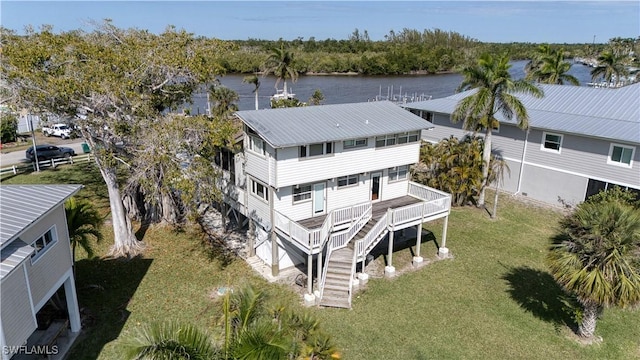 aerial view featuring a water view