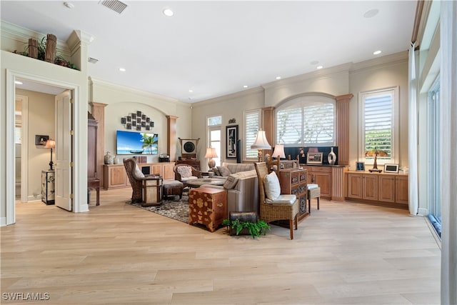 interior space featuring light wood finished floors, visible vents, and recessed lighting