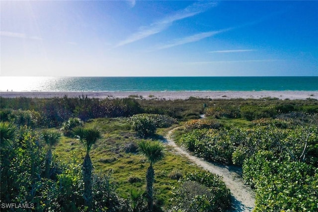 drone / aerial view featuring a water view