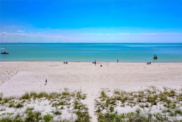 property view of water featuring a beach view