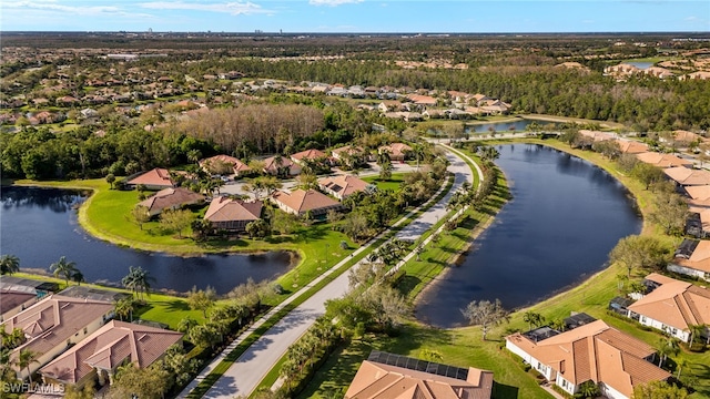 bird's eye view with a water view and a residential view