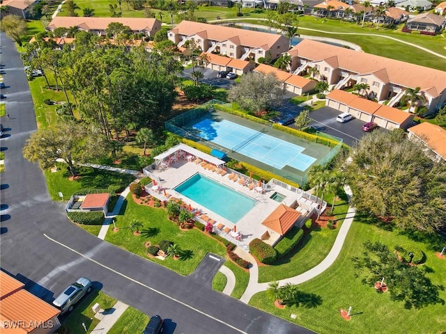 drone / aerial view with a residential view