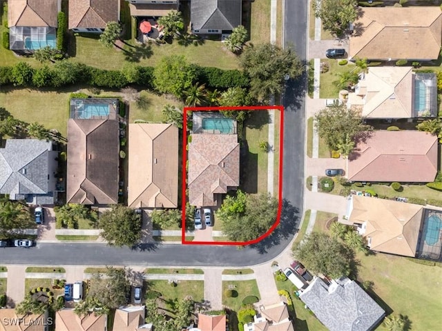 bird's eye view with a residential view