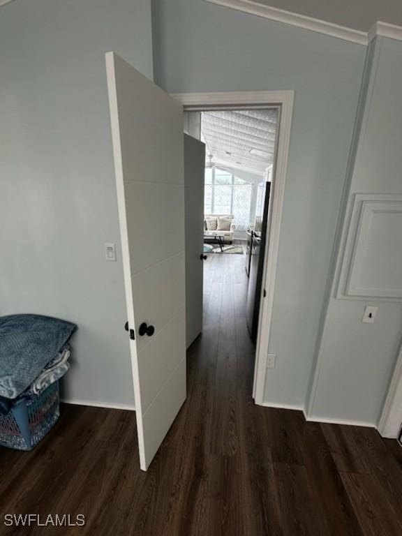 corridor with dark wood-type flooring