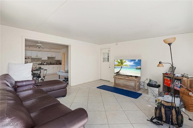 living room with light tile patterned floors