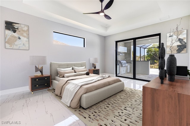 1316 SW 23rd St, Cape Coral, FL 33991 - bedroom with access to exterior, a raised ceiling, light marble finish floors, and multiple windows