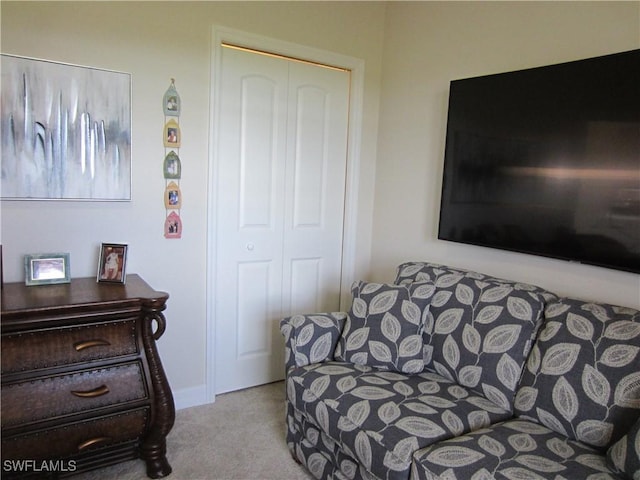 bedroom with carpet floors and a closet