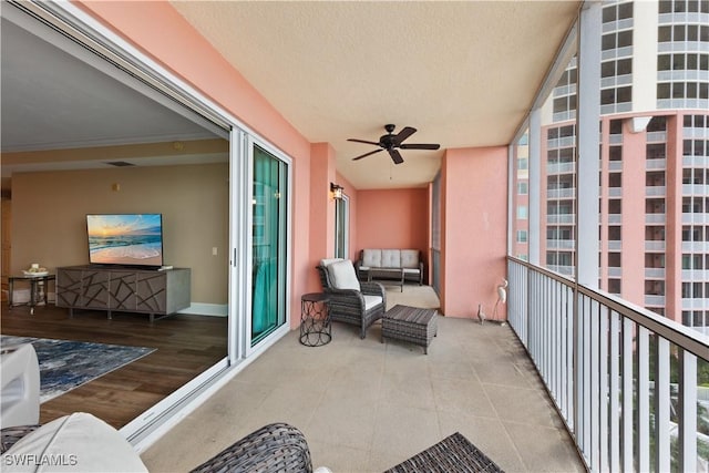 balcony with ceiling fan