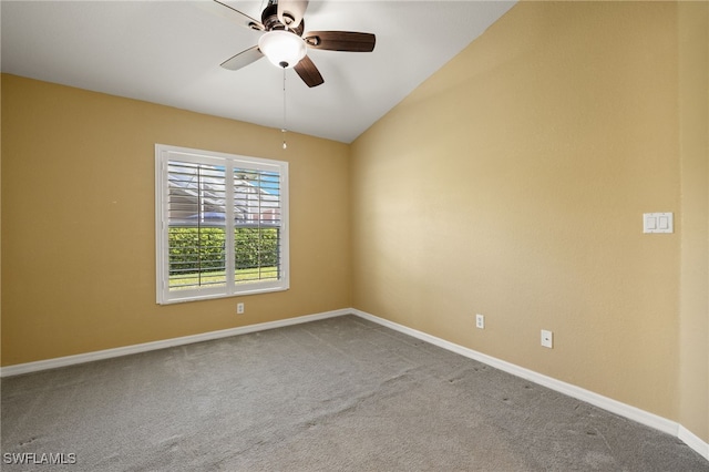 9325 La Bianco St, Estero, FL 33967 - unfurnished room featuring carpet, vaulted ceiling, ceiling fan, and baseboards