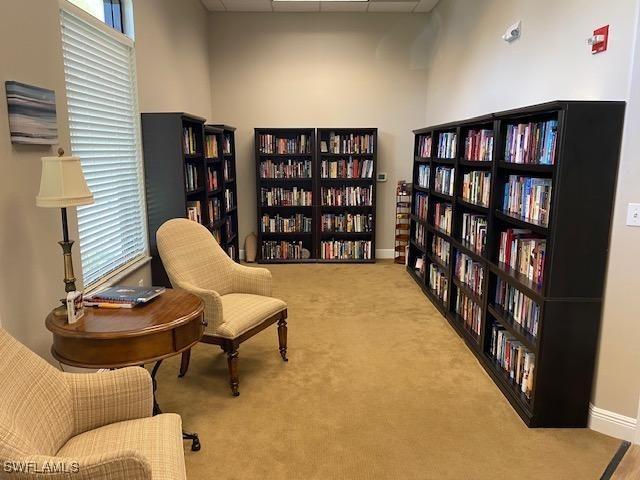 9325 La Bianco St, Estero, FL 33967 - living area featuring carpet floors, baseboards, and bookshelves