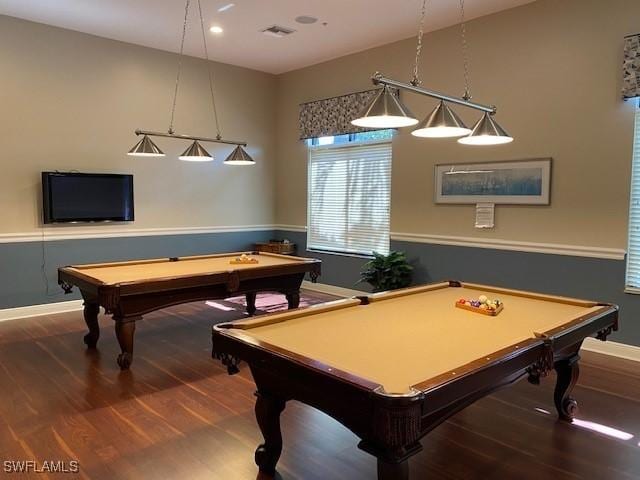 9325 La Bianco St, Estero, FL 33967 - playroom featuring baseboards, billiards, visible vents, and wood finished floors