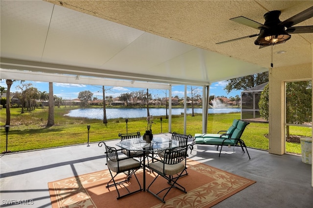 9325 La Bianco St, Estero, FL 33967 - unfurnished sunroom featuring ceiling fan and a water view