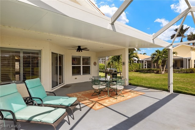 9325 La Bianco St, Estero, FL 33967 - view of patio / terrace featuring a lanai, a grill, and ceiling fan