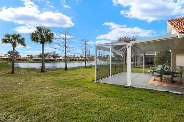 9325 La Bianco St, Estero, FL 33967 - view of yard featuring a water view, a patio area, and a lanai
