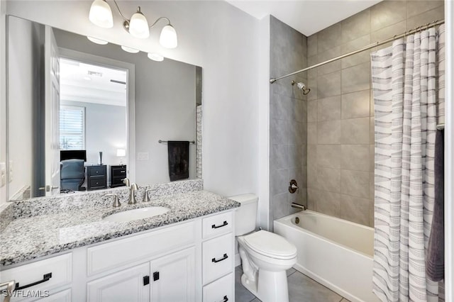 14821 Windward Ln, Naples, FL 34114 - bathroom featuring vanity, toilet, connected bathroom, and shower / bath combination with curtain