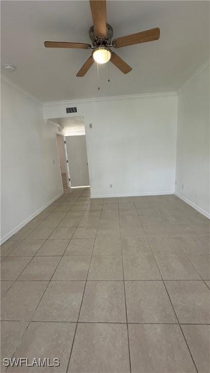 8484 Bernwood Cove Loop Unit 1301, Fort Myers, FL 33966 - empty room featuring crown molding, a ceiling fan, light tile patterned floors, baseboards, and a smoke detector